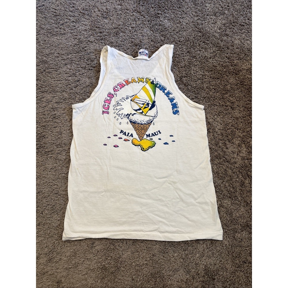 Vintage Ice Cream And Dreams Tank Top Hanes Beefy-T Medium M USA 90s Hawaii